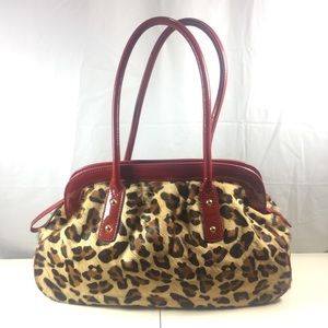 Alfani Leopard Red Patent Leather/ Faux Hair Bag